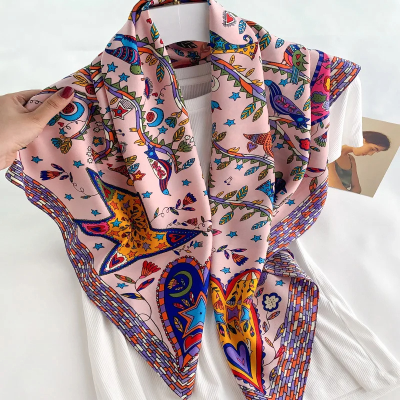 Ascot Neck Scarf - 2024 90*90cm Square Scarf Twill Cotton
