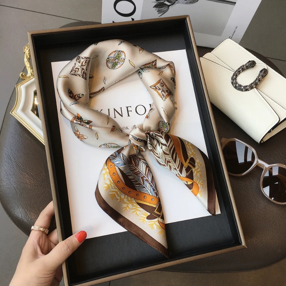Ascot Neck Scarf - Fashion Satin Square Scarf for Women
