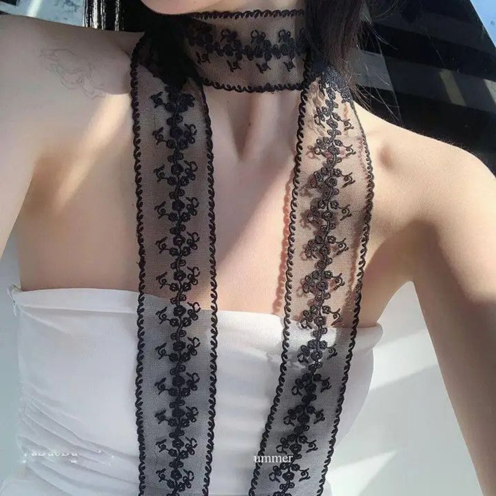 Korean Ins White Lace Ribbon S - Ascot Neck Scarf recension och pris