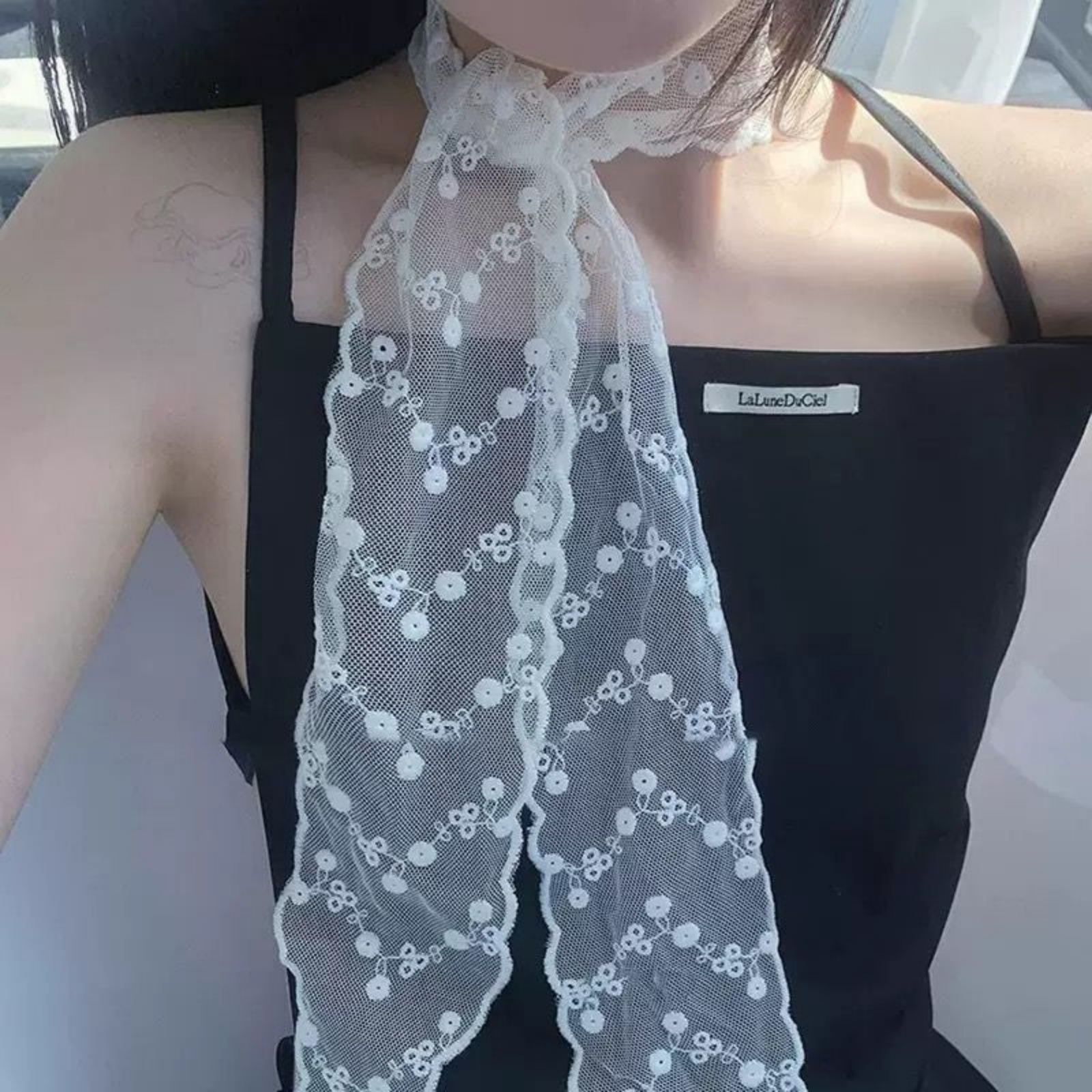 Korean Ins White Lace Ribbon S - Ascot Neck Scarf recension och pris