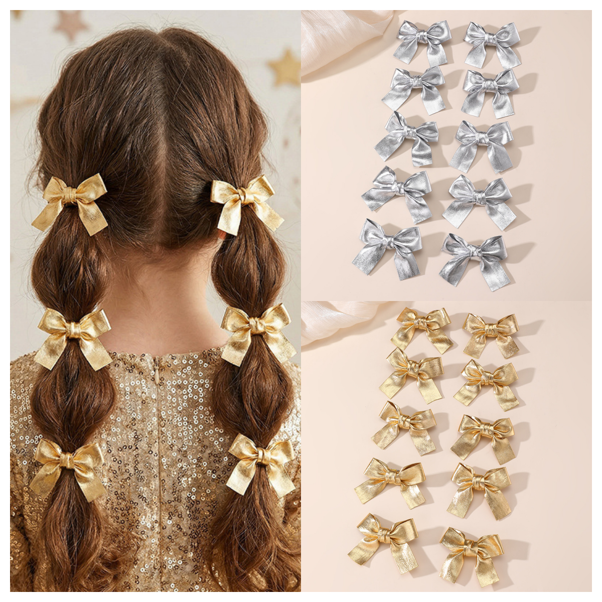 Gold and Silver Bow Hair Clips - Tie Clip Silver recension och pris
